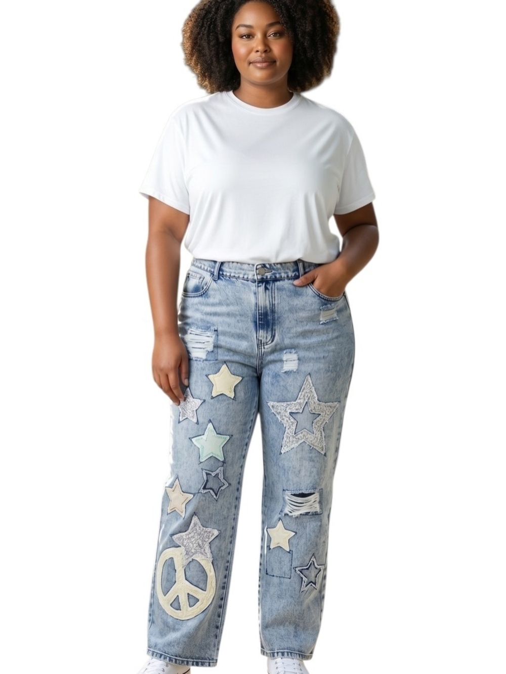 Blue Velvet Star & Peace Patch Jeans